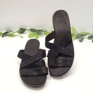 Crocs Stapp Wedge Sandal in brown